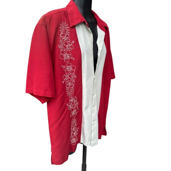 Caribbean Mens M Maroon Ivory Tropical Shirt Beach Resort Wear Button Up Collar - Picture 3 of 12